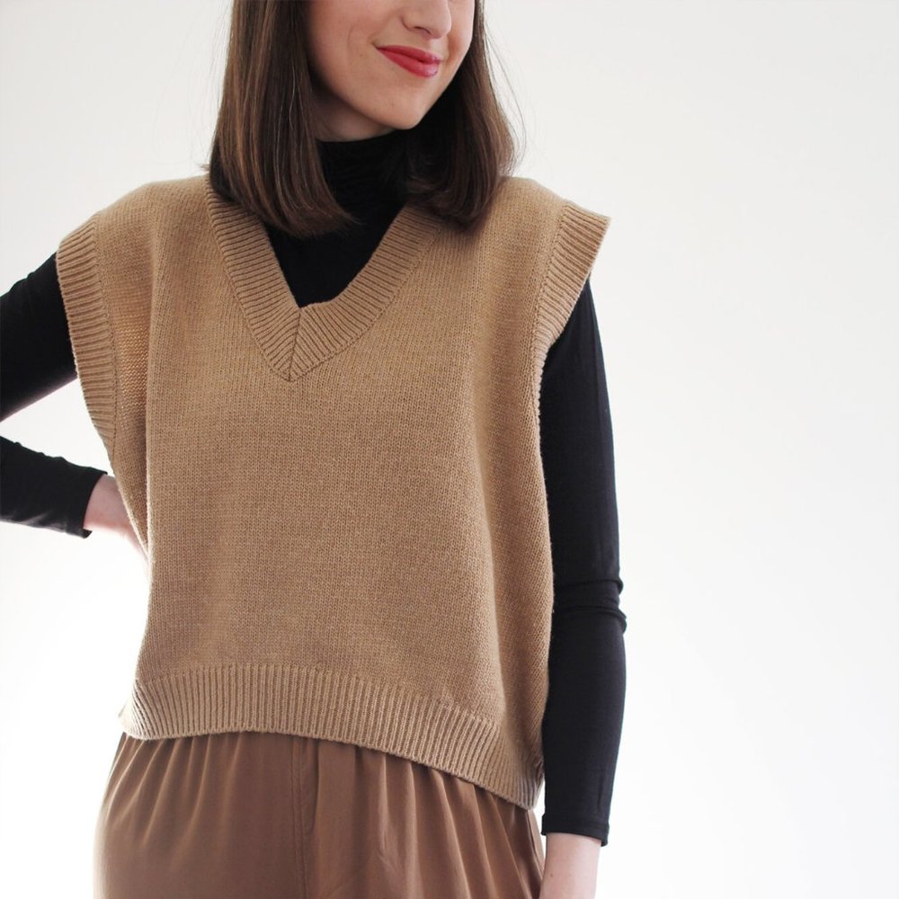 Oak + Fort Wool Sweater Vest Tan XS